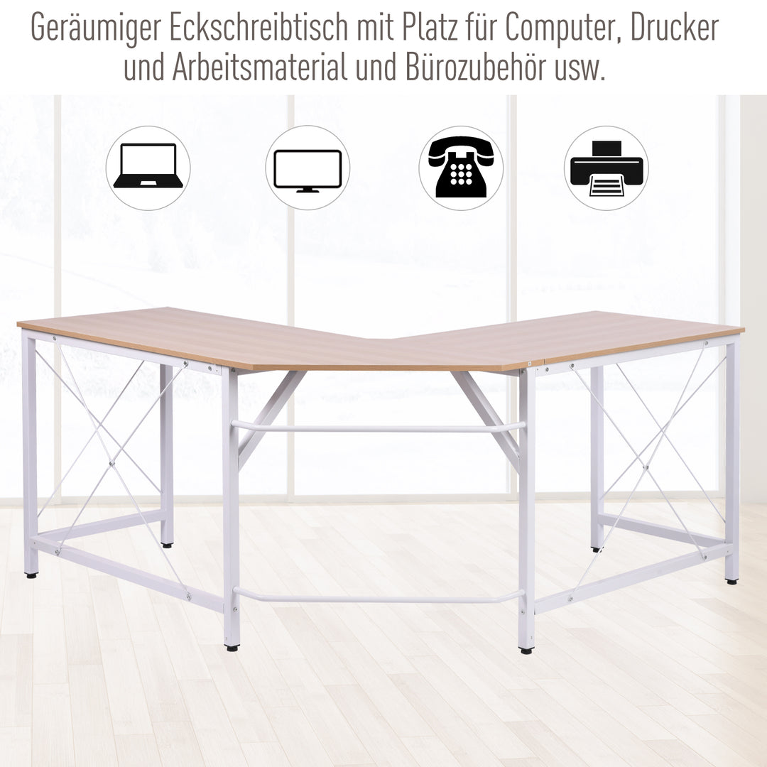 Computerbord l-formet arbejdsbord kontorbord hjørnebord vinkelbord mdf naturlig 150 x 150 x 76 cm