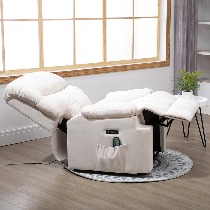 Lænestol med ståstøtte, massagestol, afslappende stol med usb-port, tv-stol med fjernbetjening, sidelomme, lænestol med fløjlslook, beige