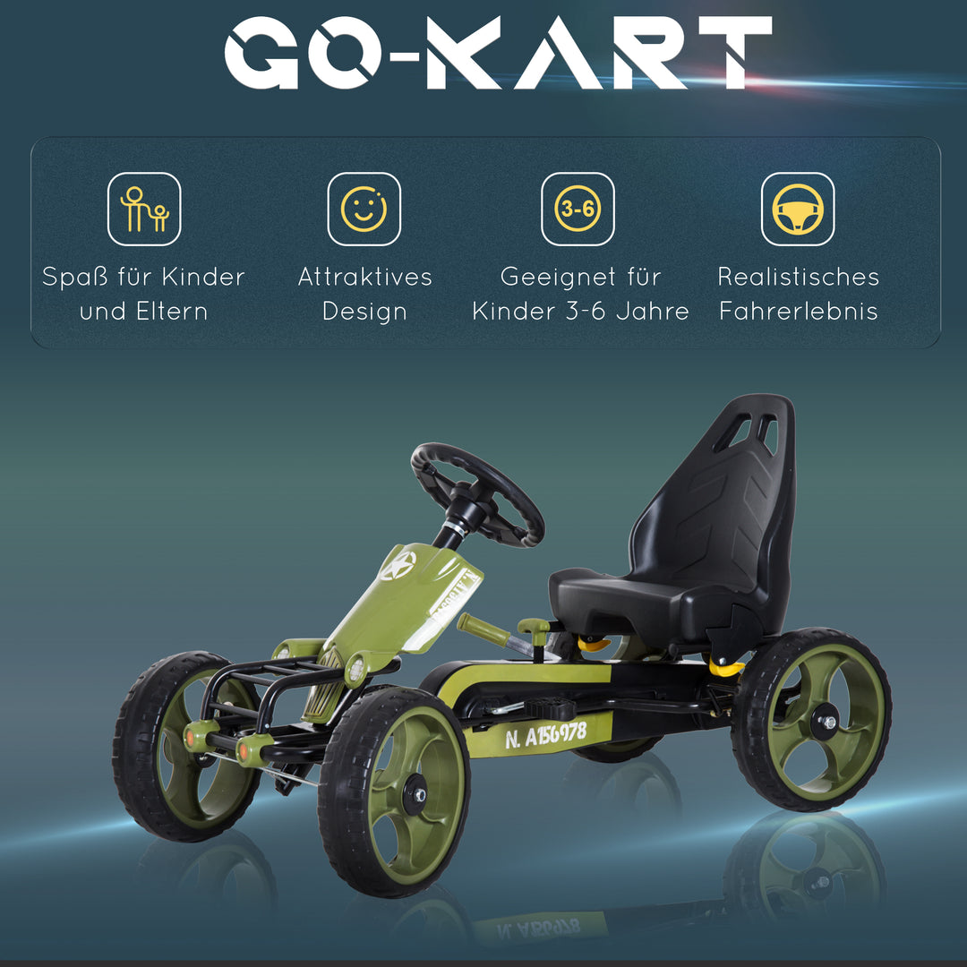 Gokart pedalbil med håndbremse børnebil kettcar pedalbil med justerbart sæde fra 3 år grøn 105 x 54 x 61 cm