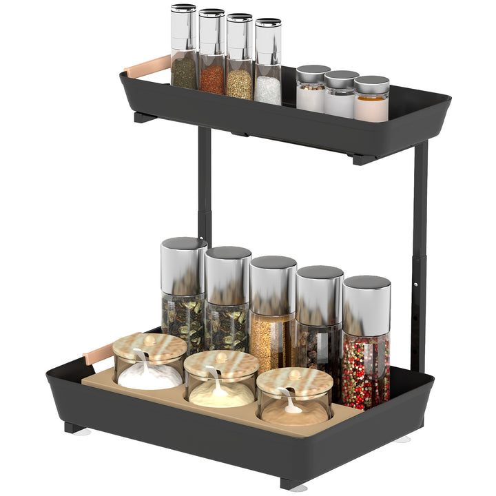 Køkkenreol, højdejusterbar stående reol med 2 kurve, kaffebar 40 x 30 x 33,5-42 cm