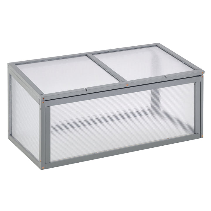Koldramme-træ- og polycarbonatdrivhus 90 x 46 x 40 cm drivhus med overdækning vejrbestandig koldrammekasse til haveplantebed grå