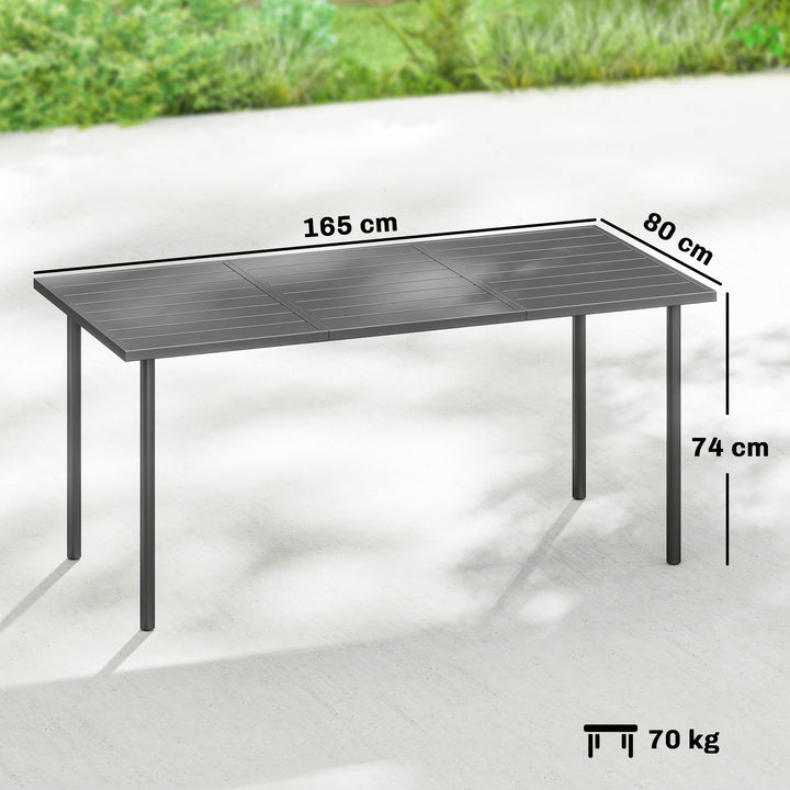 Havebord 165 x 80 cm til 6 personer, spisebord med lamelplade, stålstel, rektangulært