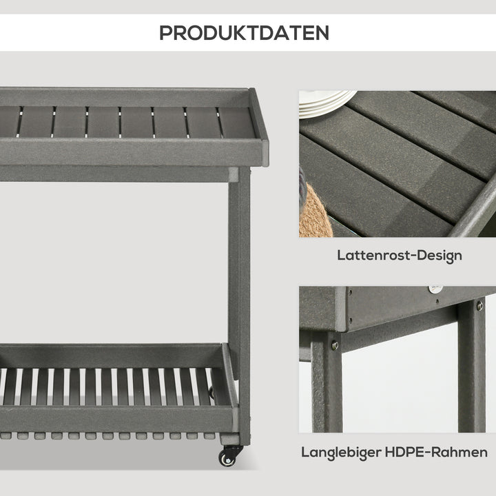 Serveringsvogn med håndklædeholdere, 1 nederste hylde, 4 hjul, 87 cm x 50 cm x 80 cm, mørkegrå