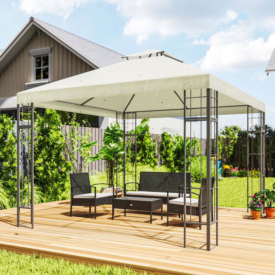 3 X 3 m havepavillon, 2-lags tagdesign, uv30+ beskyttelse, uv-resistent, solskærm, metalramme, cremehvid