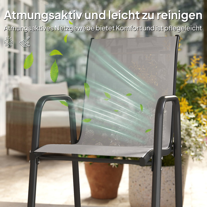 Sæt med 4 stabelbare havestole, terrassestole med åndbare rygge og armlæn, 120 kg lasteevne