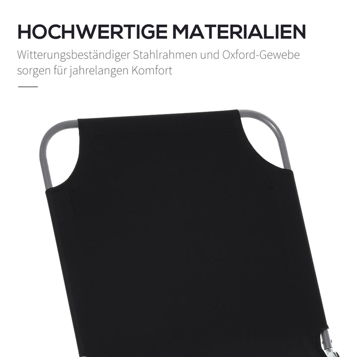 Solseng, foldbar, justerbar ryglæn, rustfri metalramme, 187 x 55 x 24 cm, sort