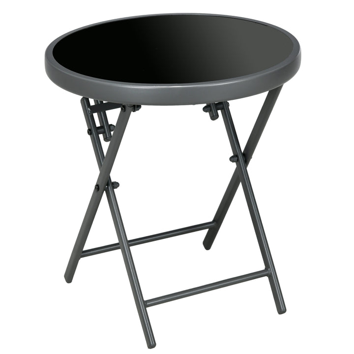 Foldbart sidebord, udendørs foldbart bord, med bordplade i hærdet glas, til terrasse, 45 x 45 x 50 cm sort