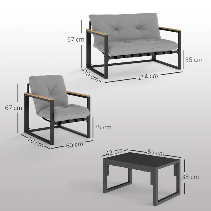 Havemøbelsæt til 4 personer, vejrbestandigt balkonmøbelsæt med 2-personers sofa, lænestol, sædehynder, lysegrå