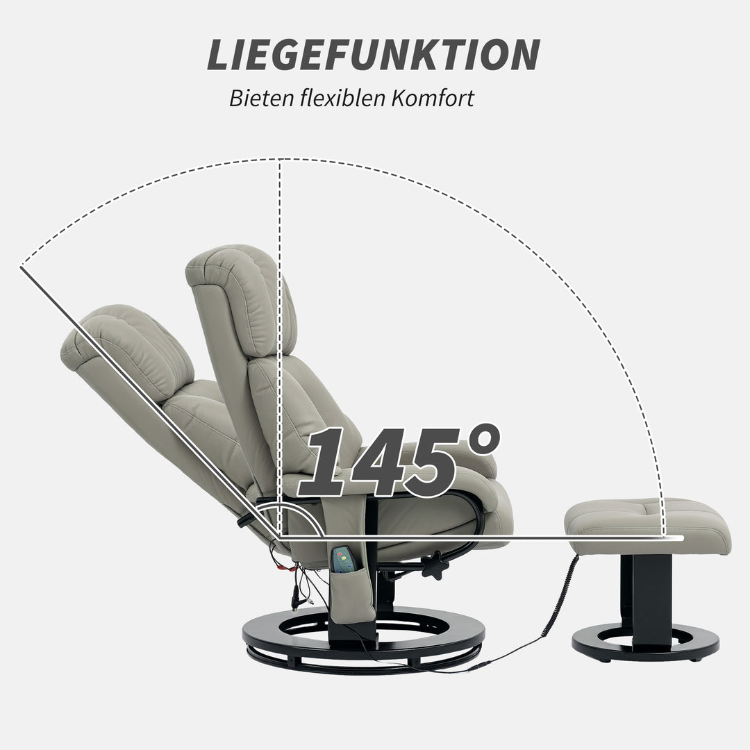 Lænestol med massagefunktion og tv-stol med sidelomme, kunstlæder, grå