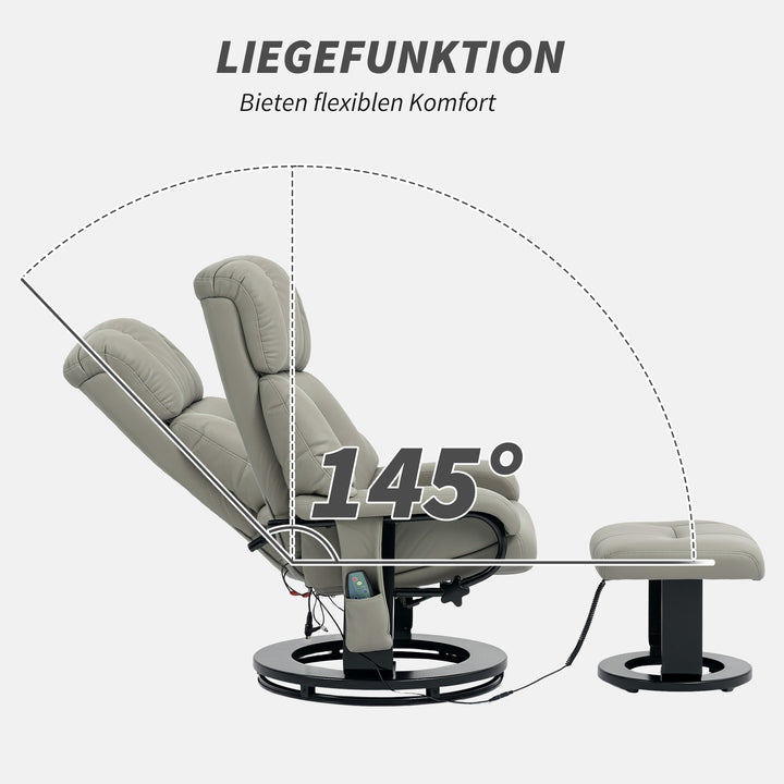 Lænestol med massagefunktion og tv-stol med sidelomme, kunstlæder, grå