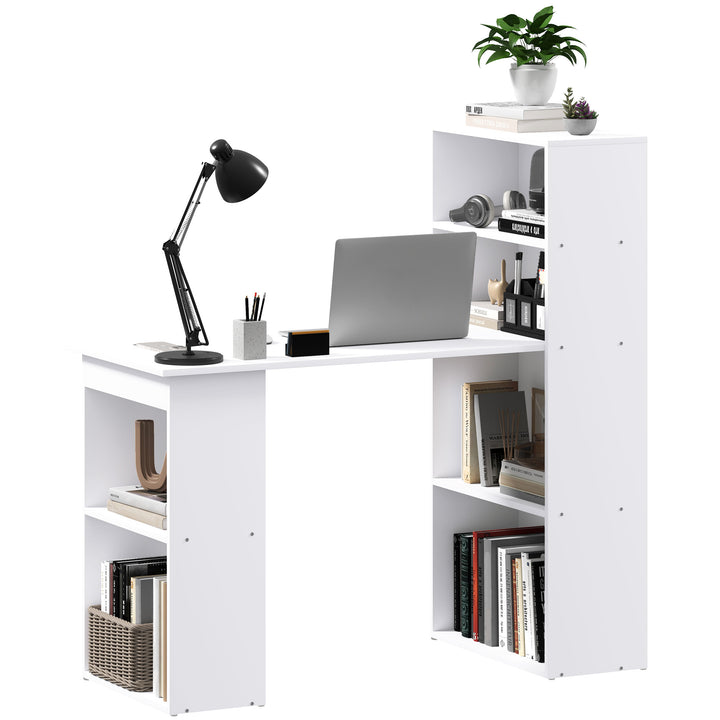 Skrivebord kontorbord computerbord, 2 hylder, 5 hylder, 120 cm x 55 cm x 120 cm, hvid