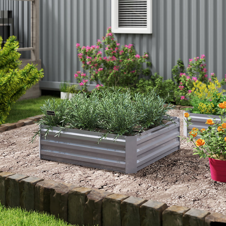 Plantekasse, sæt med 2, blomsterkasse, åben bund, stålramme, grå, (2 x) 100 x 100 x 30 cm