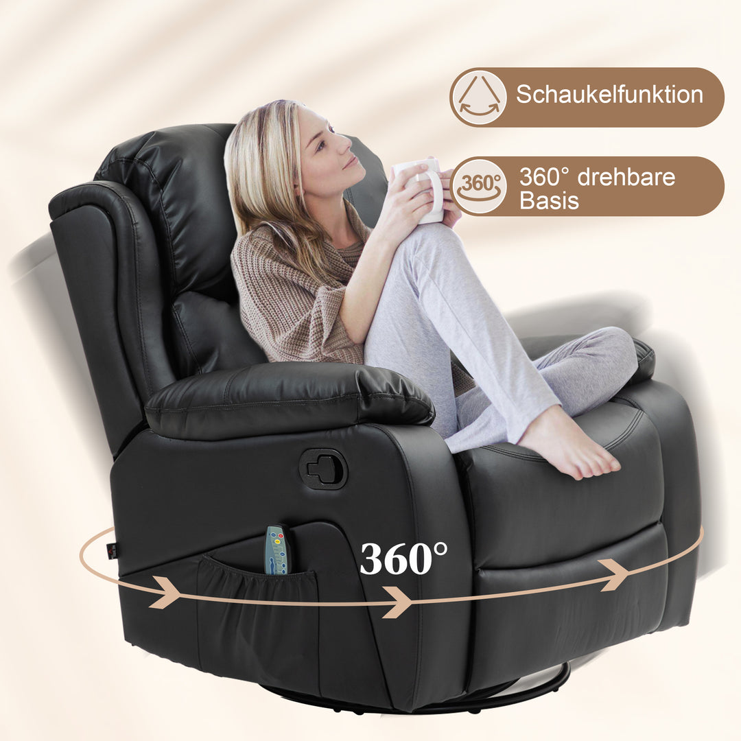 Massagestol, varme- og lænefunktion, kunstlæder, op til 150 kg, 97 x 92 x 104 cm, sort