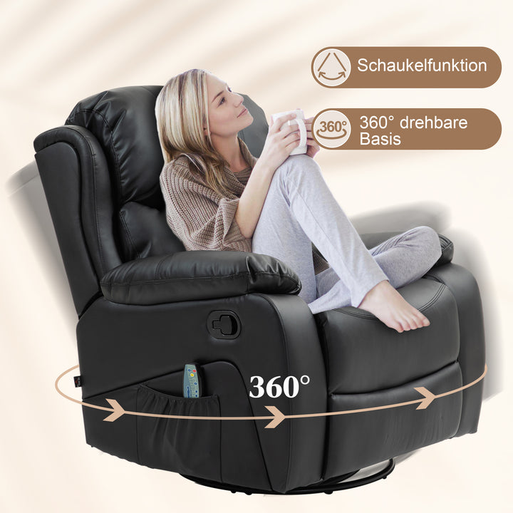 Massagestol, varme- og lænefunktion, kunstlæder, op til 150 kg, 97 x 92 x 104 cm, sort