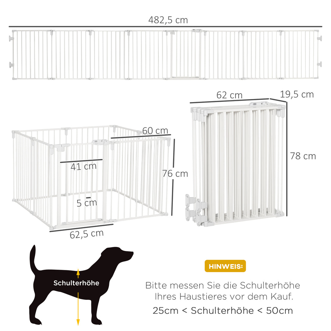 Hvalpegård udendørs indhegning til hunde beskyttelseslåge med dør pejsbeskyttelse fleksibel sammenklappelig 8 paneler hver 60 x 76 cm hvid