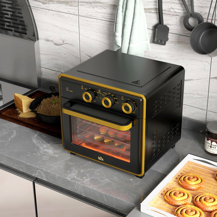 Miniovn, 20 liter, oliefri stegning, grillning, bagning, konvektion, 90-230° c, timer, 1400w, sort+guld