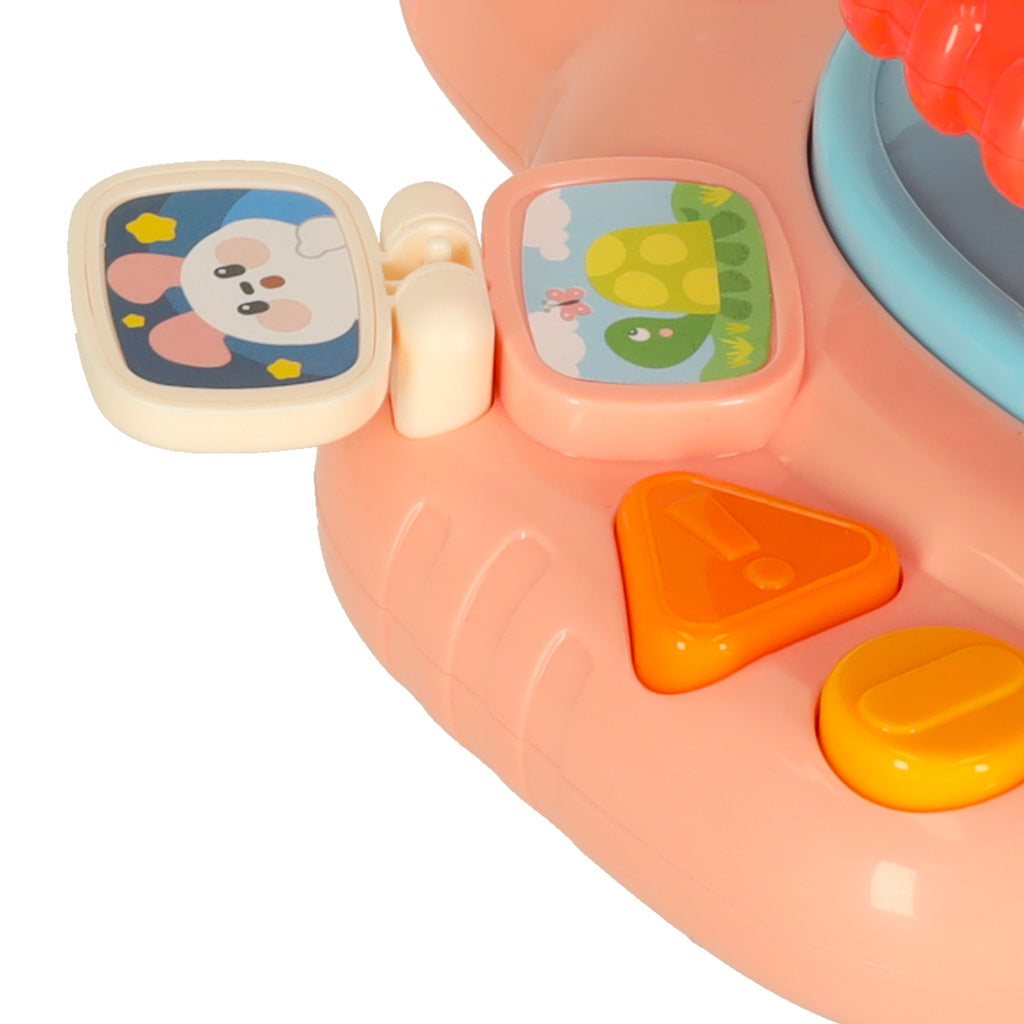 Interaktivt legetøjsrat til børn fra baby til småbørn til klapvognssimulator med musiklyde, pink