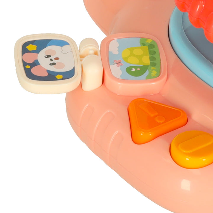 Interaktivt legetøjsrat til børn fra baby til småbørn til klapvognssimulator med musiklyde, pink
