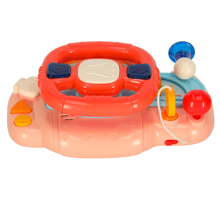 Interaktivt legetøjsrat til børn fra baby til småbørn til klapvognssimulator med musiklyde, pink