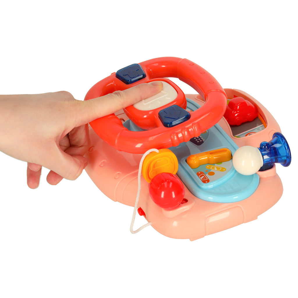 Interaktivt legetøjsrat til børn fra baby til småbørn til klapvognssimulator med musiklyde, pink