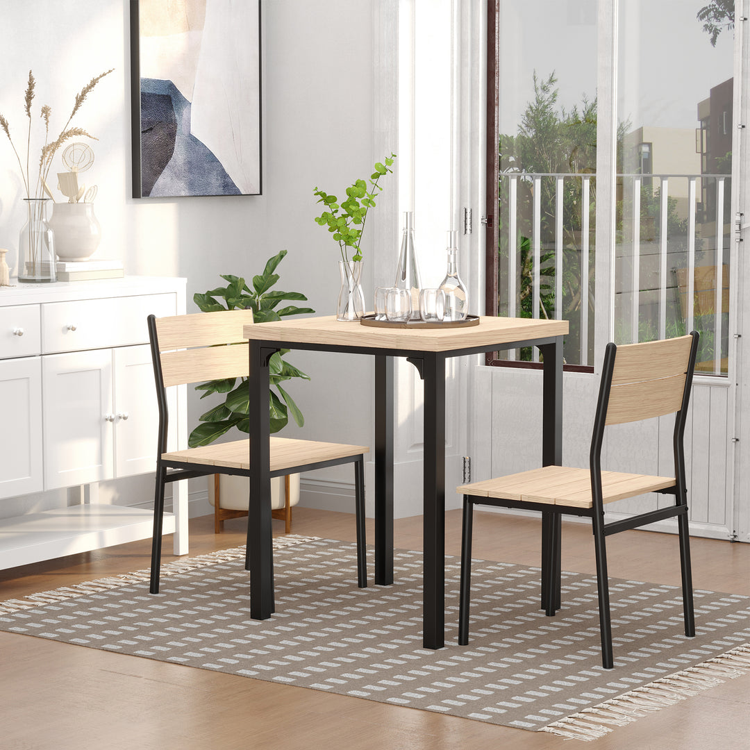 3-Delt spisebord køkkenbord med stole sæt naturtræ + sort med 1 bord + 2 stole