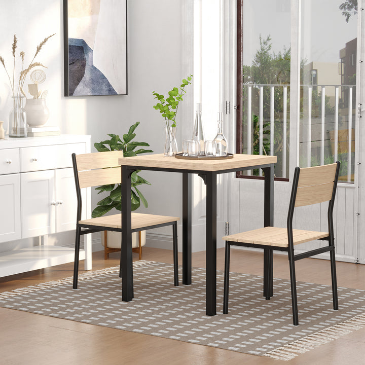 3-Delt spisebord køkkenbord med stole sæt naturtræ + sort med 1 bord + 2 stole