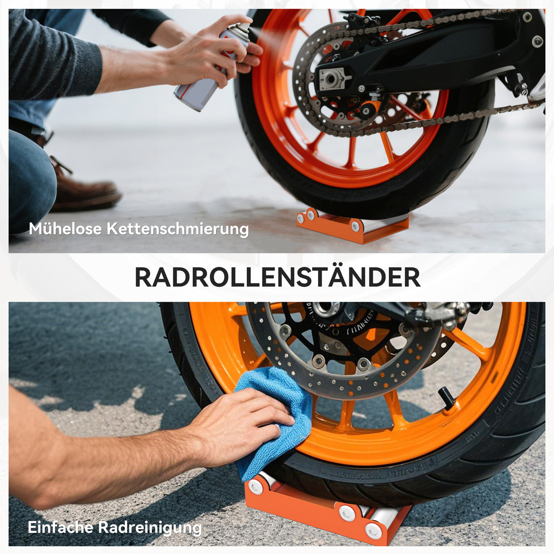 Motorcykel rengøringsstativ rullestativ hjuldrejehjælp cykel <485 lb og dækbredde <180 mm orange