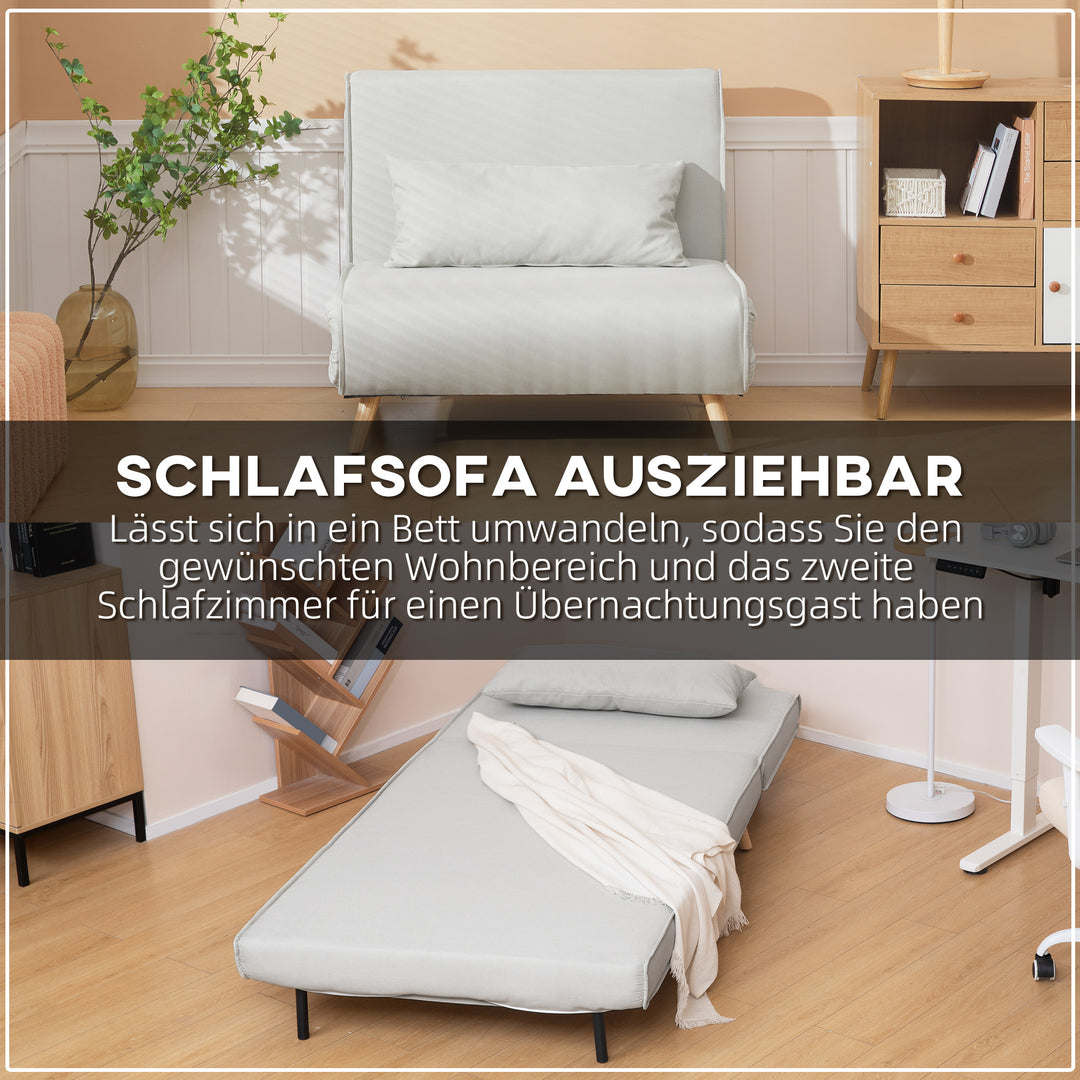 Enkelt sovesofa sovesofa foldsofa justerbar ryglæn liggestol nordisk skandinavisk 25d skum hushør imiteret grantræ cremehvid 94 x 78 x 80 cm