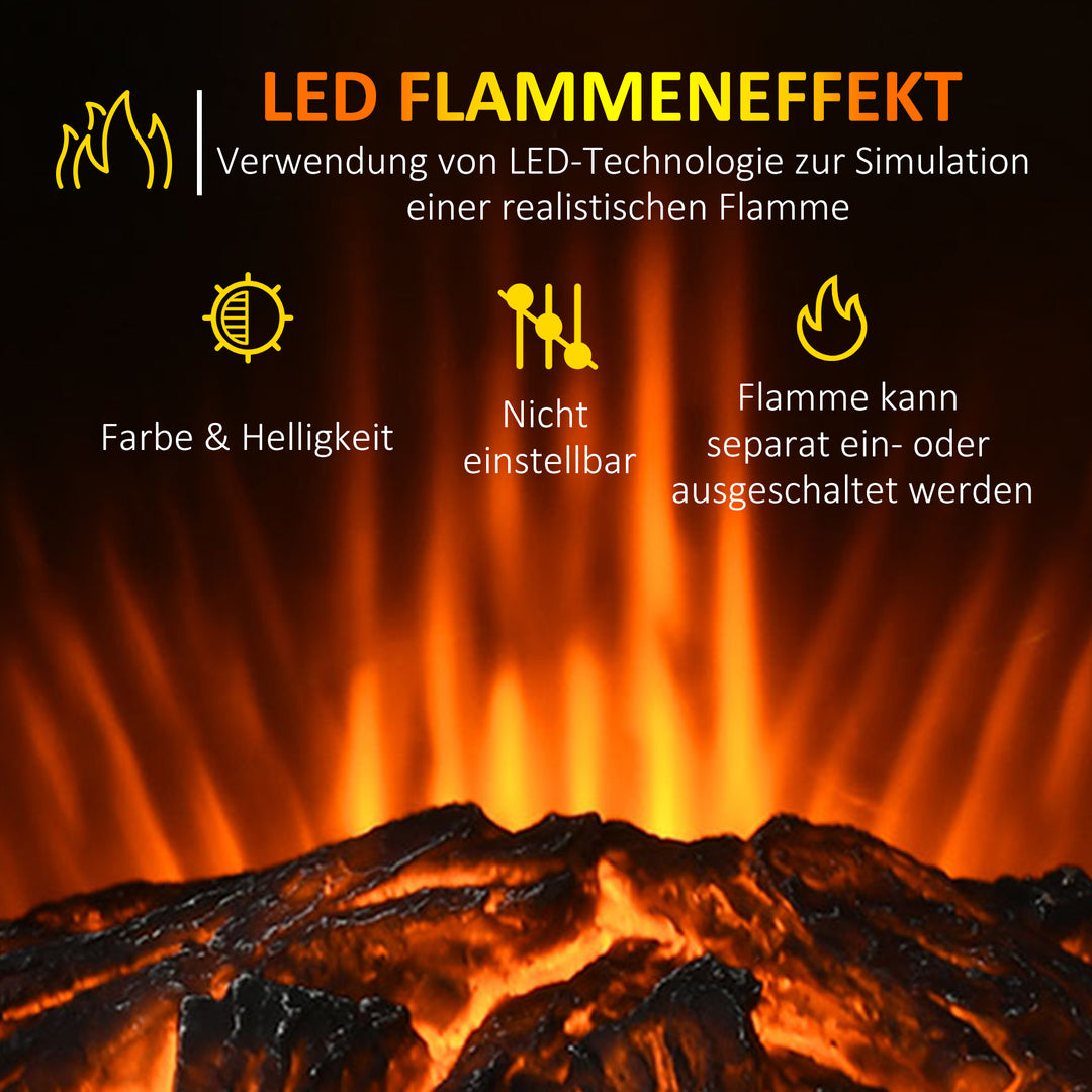 Elektrisk pejs, realistiske flammer, 2 varmeindstillinger, overophedningsbeskyttelse, stål, sort, 44,5 x 32 x 74 cm