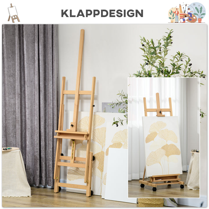 Staffeli, kunstnerstaffeli, højdejusterbart, 4 hjul, natur + sort