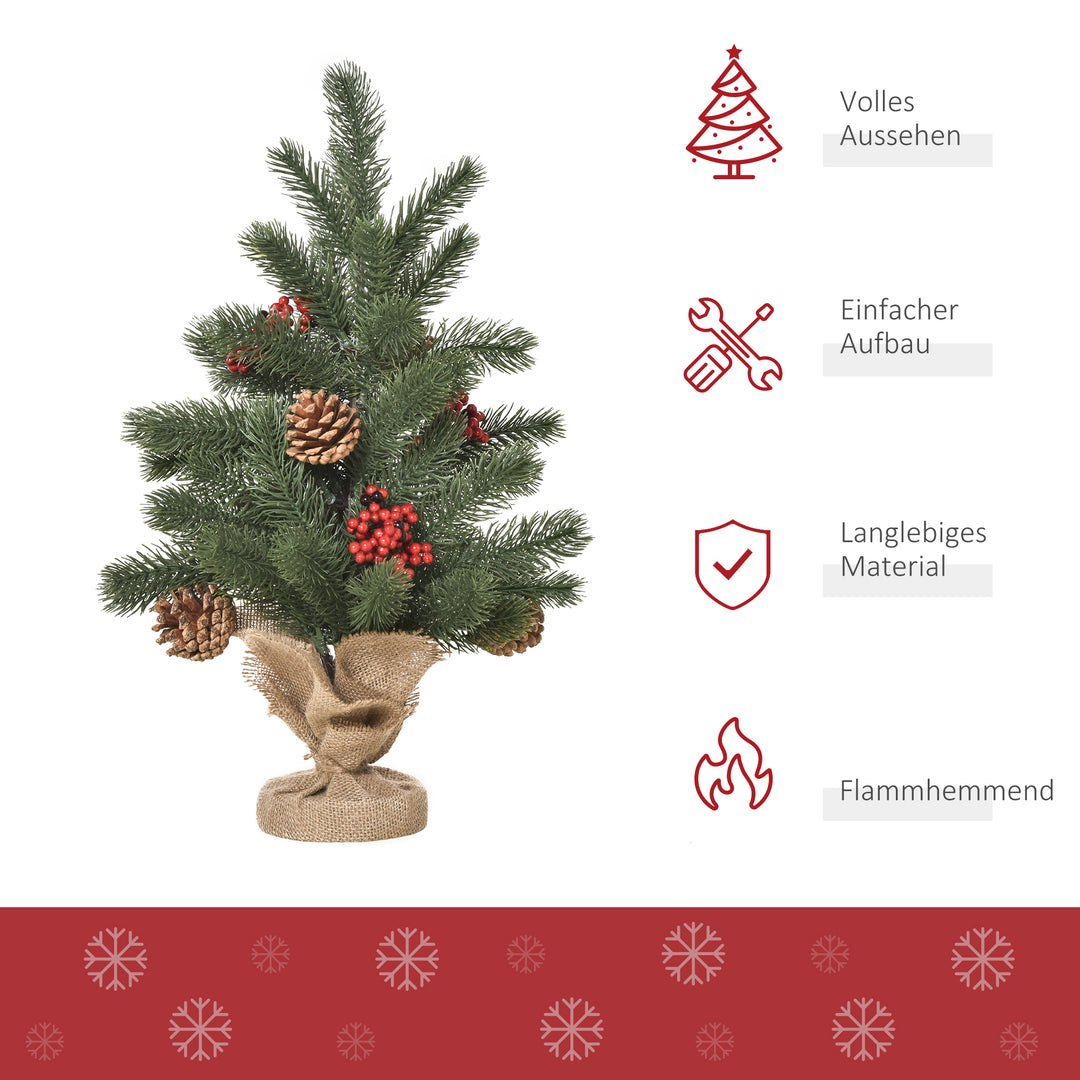 Mini juletræsdekoration, inklusive ornamenter, røde bær, 50 cm høj, inklusive cementbase, grøn + flerfarvet