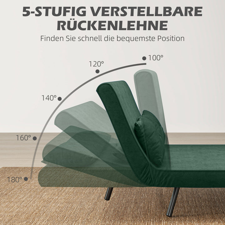 Sovesofa 2-personers sofa fløjlsofa, sovefunktion, inkl. 2 hynder, fløjlslook, naturlig + grøn