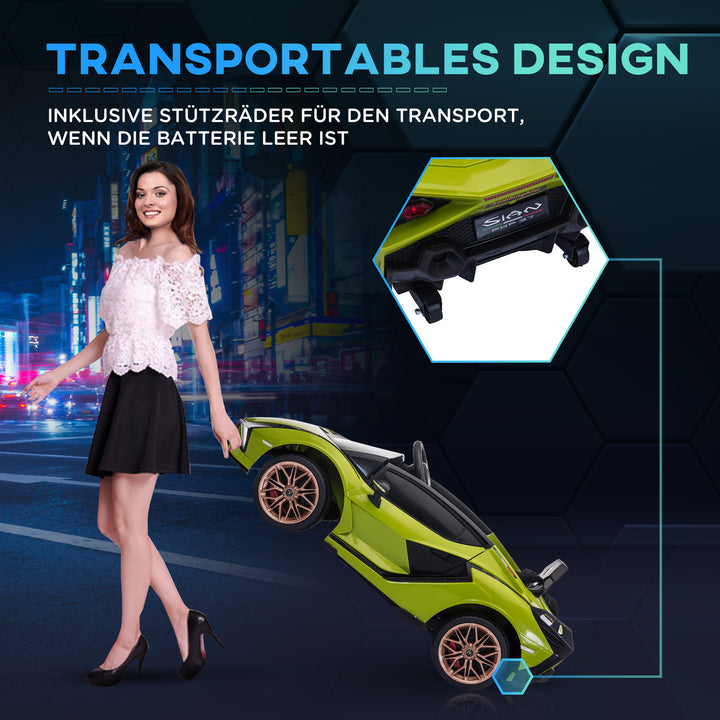 Elbil til børn, lamborghini, 3-5 km/t, fjernbetjening, til 3-5 år, grøn