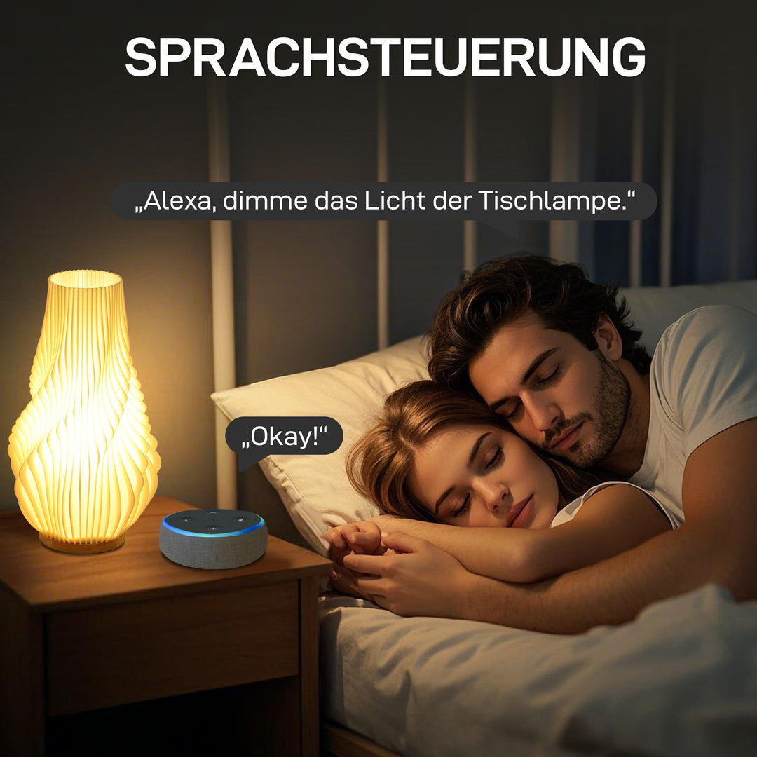 Smart bordlampe med app-styring, alexa-kompatibel, plastik, træ, hvid