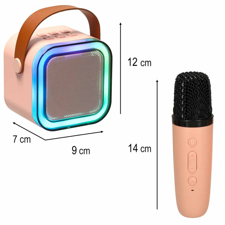 Karaoke-sæt 2 mikrofoner + bærbar højttaler BLUETOOTH USB LED pink