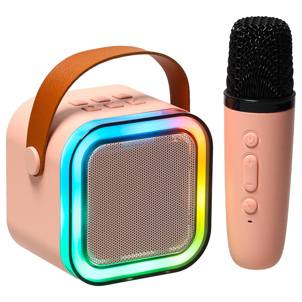 Karaoke-højttaler med mikrofon, lyserød