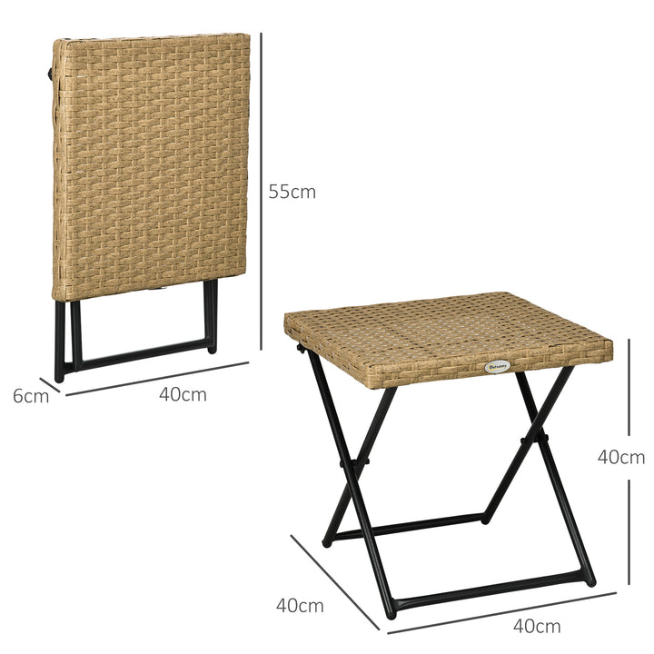 Polyrattan balkonbord, foldbart, stålstel, let at rengøre, 40x40x40 cm, natur