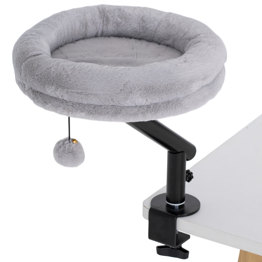 Katteseng til skrivebord, katteseng til skrivebord med 360° rotation, justerbar højde, katteseng med aftagelig, maskinvaskbar seng, til katte under 6 kg, hjemmekontor, grå