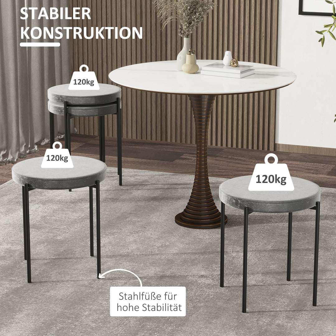 Sæt med 4 stabelbare spisestuestole med polstret sæde, fløjlslook fløjlsskammel til køkken/spisestue metalgrå 41,5 x 41,5 x 46 cm