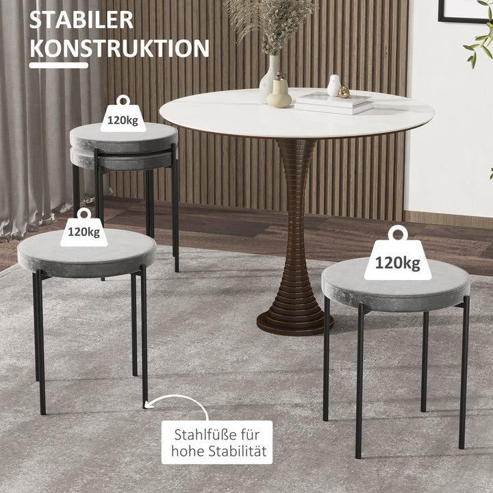 Sæt med 4 stabelbare spisestuestole med polstret sæde, fløjlslook fløjlsskammel til køkken/spisestue metalgrå 41,5 x 41,5 x 46 cm