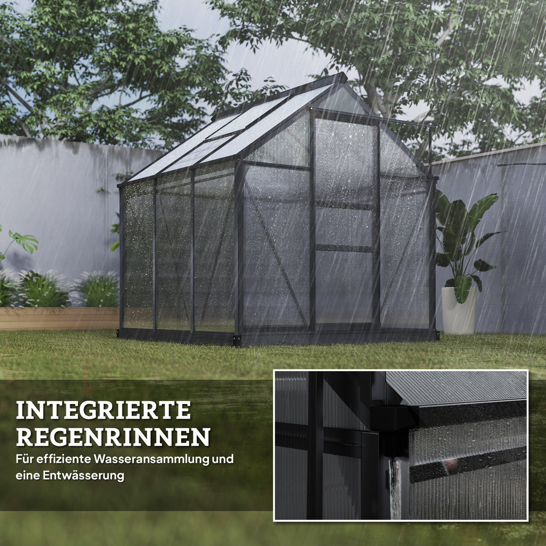 Aluminiumsdrivhus 3,65m² 190x192x201cm med fundament, tagvindue, skydedør, 4 mm paneler, UV-bestandig