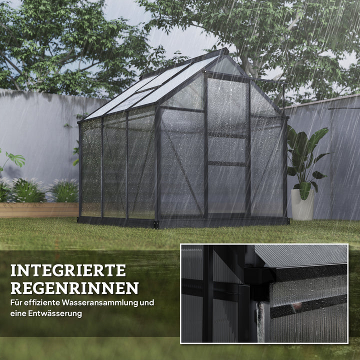 Aluminiumsdrivhus 3,65m² 190x192x201cm med fundament, tagvindue, skydedør, 4 mm paneler, UV-bestandig