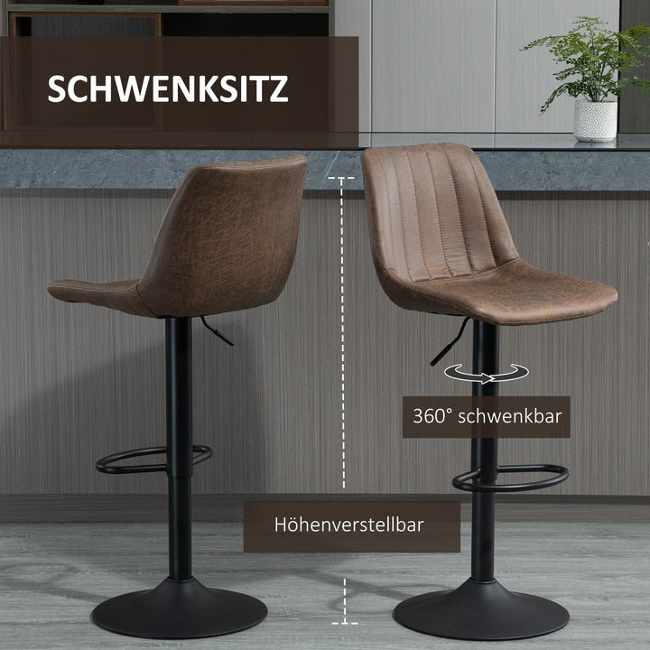 Sæt med 2 barstole i retrodesign, inklusive fodstøtte, højdejusterbar, gaslift, brun + sort