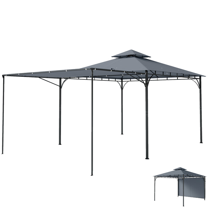 Pavillon 3,2x3,2 m Robust vintersikker havepavillon med udtrækkeligt tagudhæng, dobbelt tag mørkegrå