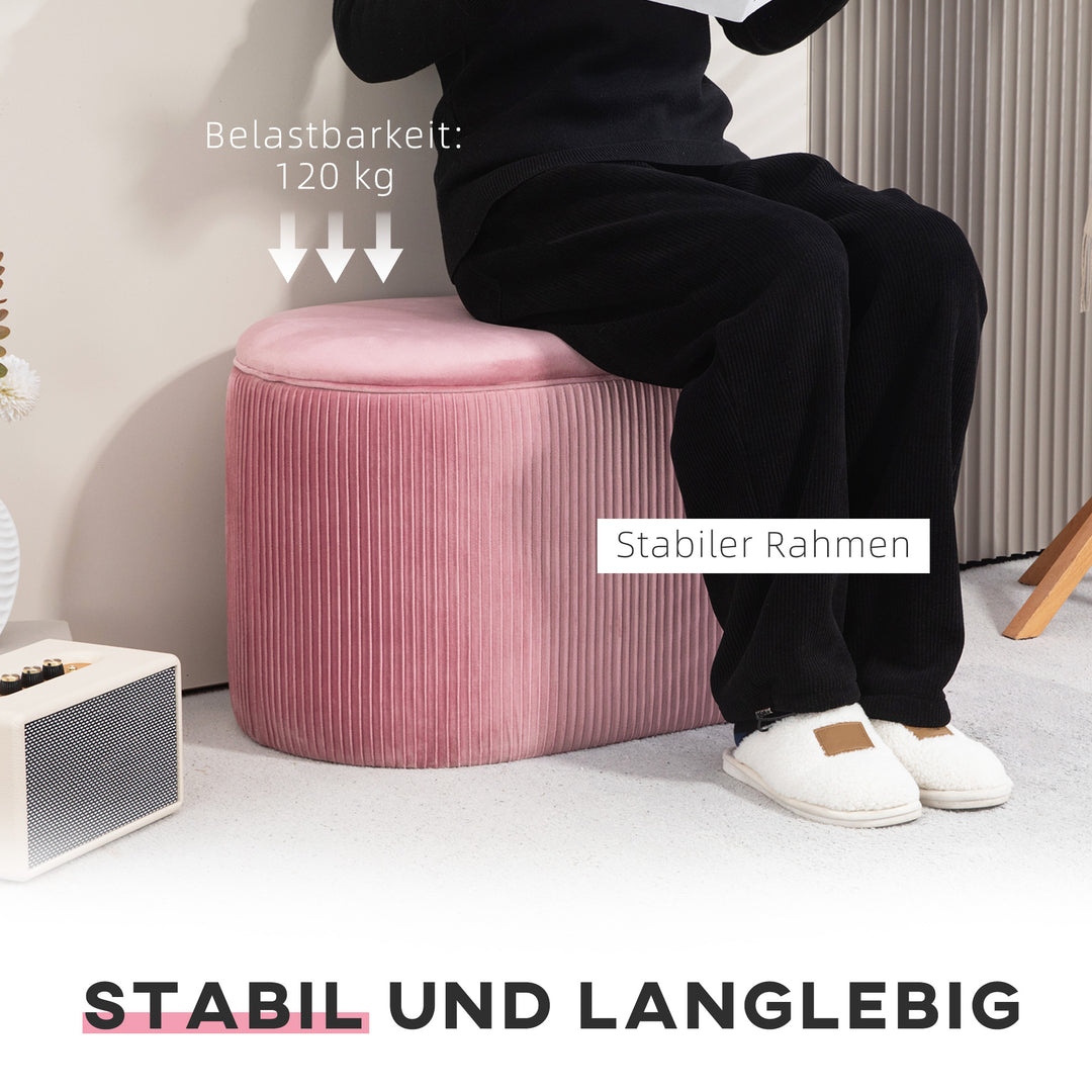 Bænk med opbevaringsplads, polstret fodskammel, retrodesign, fløjlslook, 81 cm x 40 cm x 41 cm, antik pink