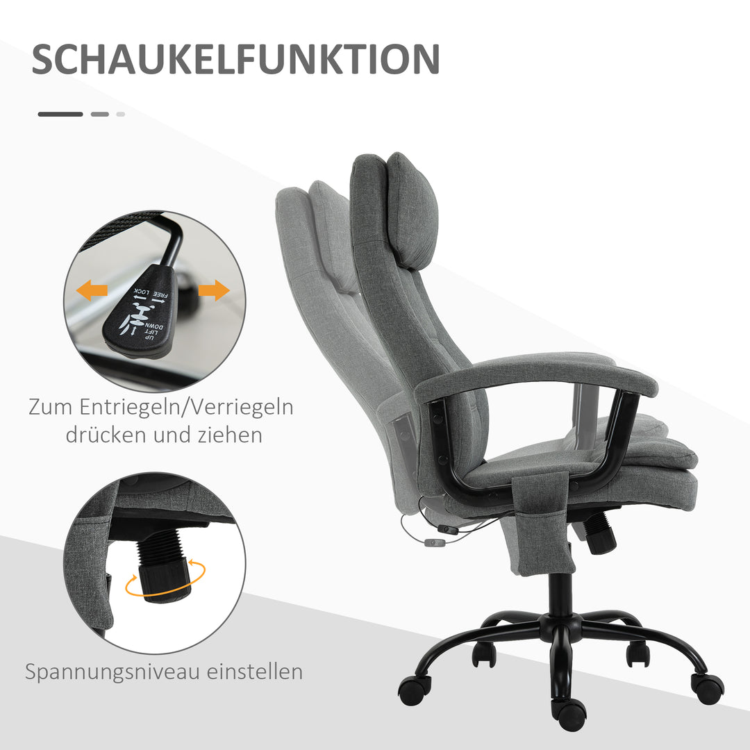 Kontorstol massage højdejusterbar executive chair gaming chair med massagefunktion, ergonomisk drejestol massagestol lændemassage hørfornemmelse grå 63 x 70 x 112-121 cm