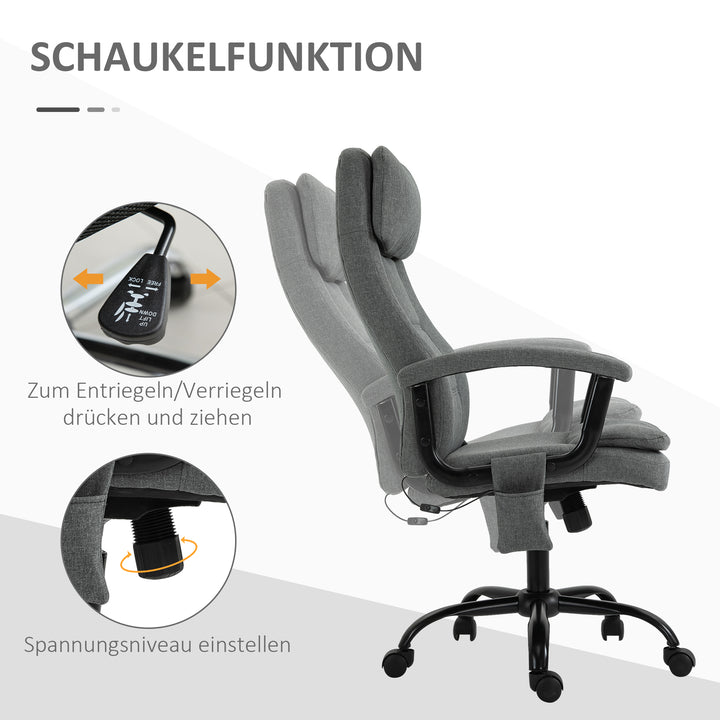 Kontorstol massage højdejusterbar executive chair gaming chair med massagefunktion, ergonomisk drejestol massagestol lændemassage hørfornemmelse grå 63 x 70 x 112-121 cm