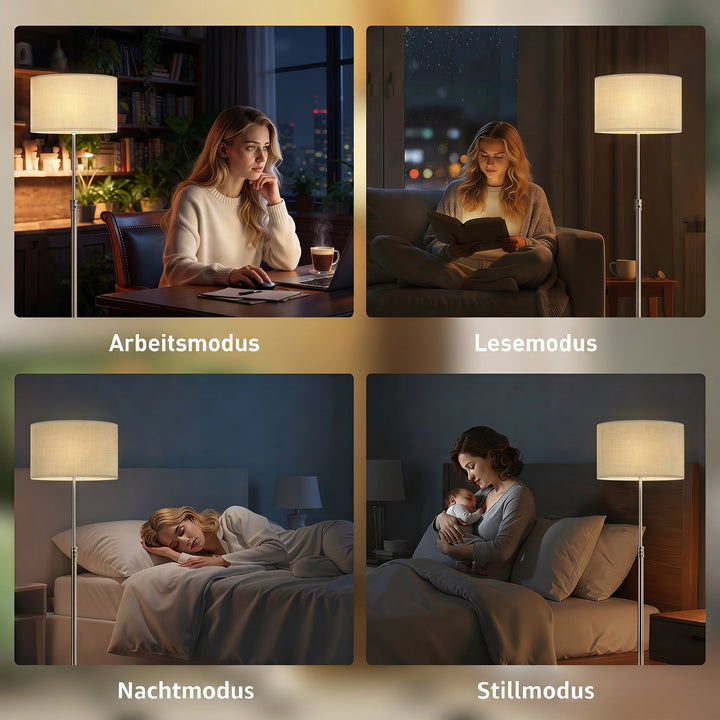 Dæmpbar gulvlampe med linnedskærm, E27, højdejusterbar, beige