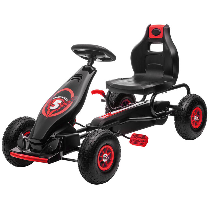 Børne gokart med pedaler og justerbart sæde, indendørs og udendørs, fra 5 år, rød og sort, 121 x 58 x 61 cm
