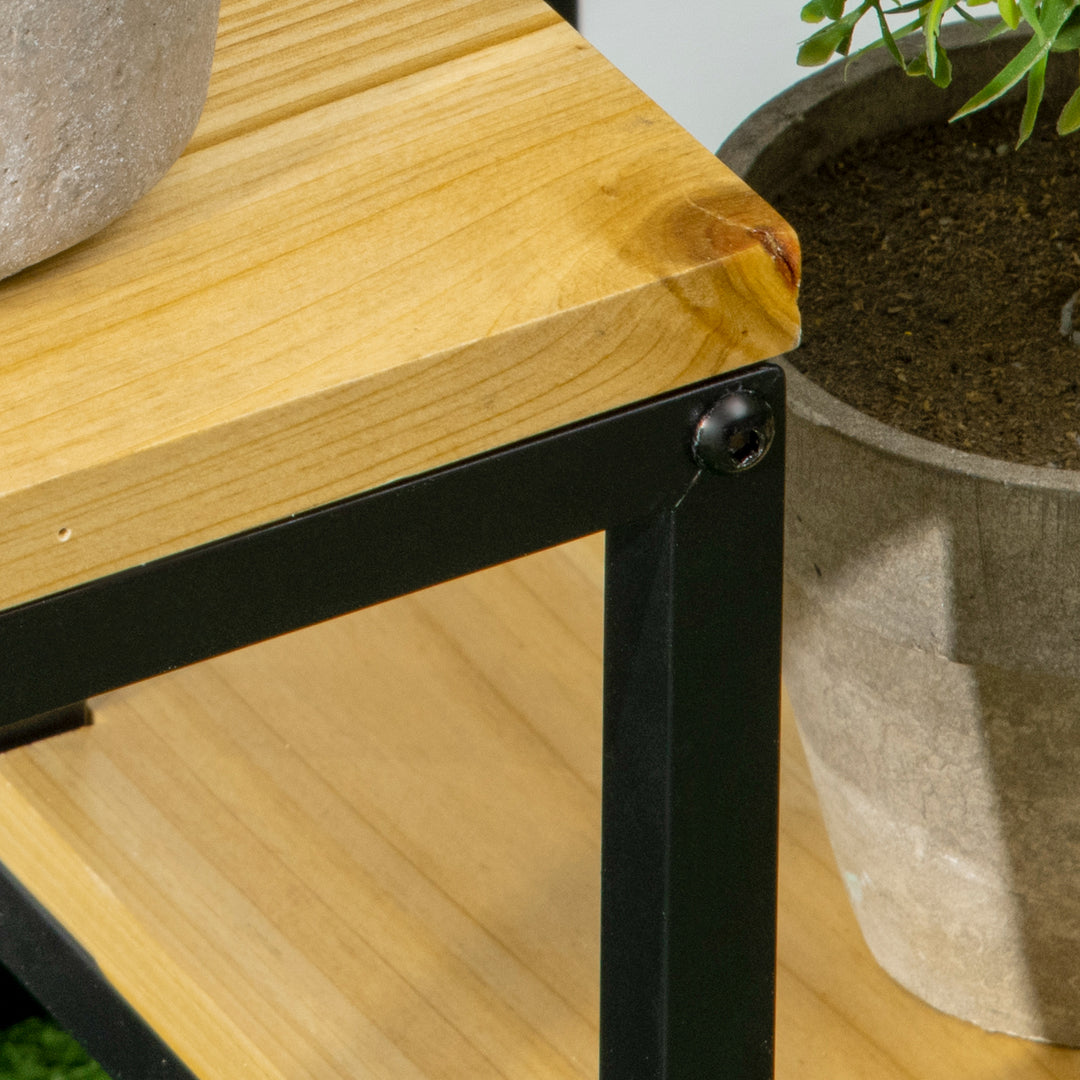 Industrielt plantestativ med 4 hylder, blomstertrappe, 34 cm x 34 cm x 66 cm, naturlig + sort